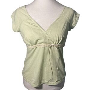Vintage Y2K Maurice’s Top Women's Medium Green Striped Babydoll Shirt Deadstock